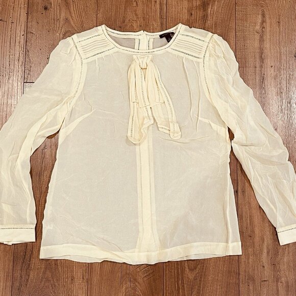 Ann‎ Taylor 100% Silk Blouse Womens S Long Sleeve Yellow Sheer Lightweight Bow - Picture 1 of 5